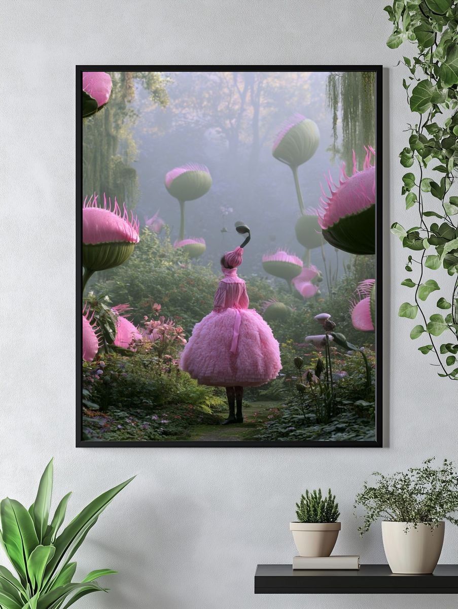 Surreal Pink Garden Illustration Poster. — room view 4