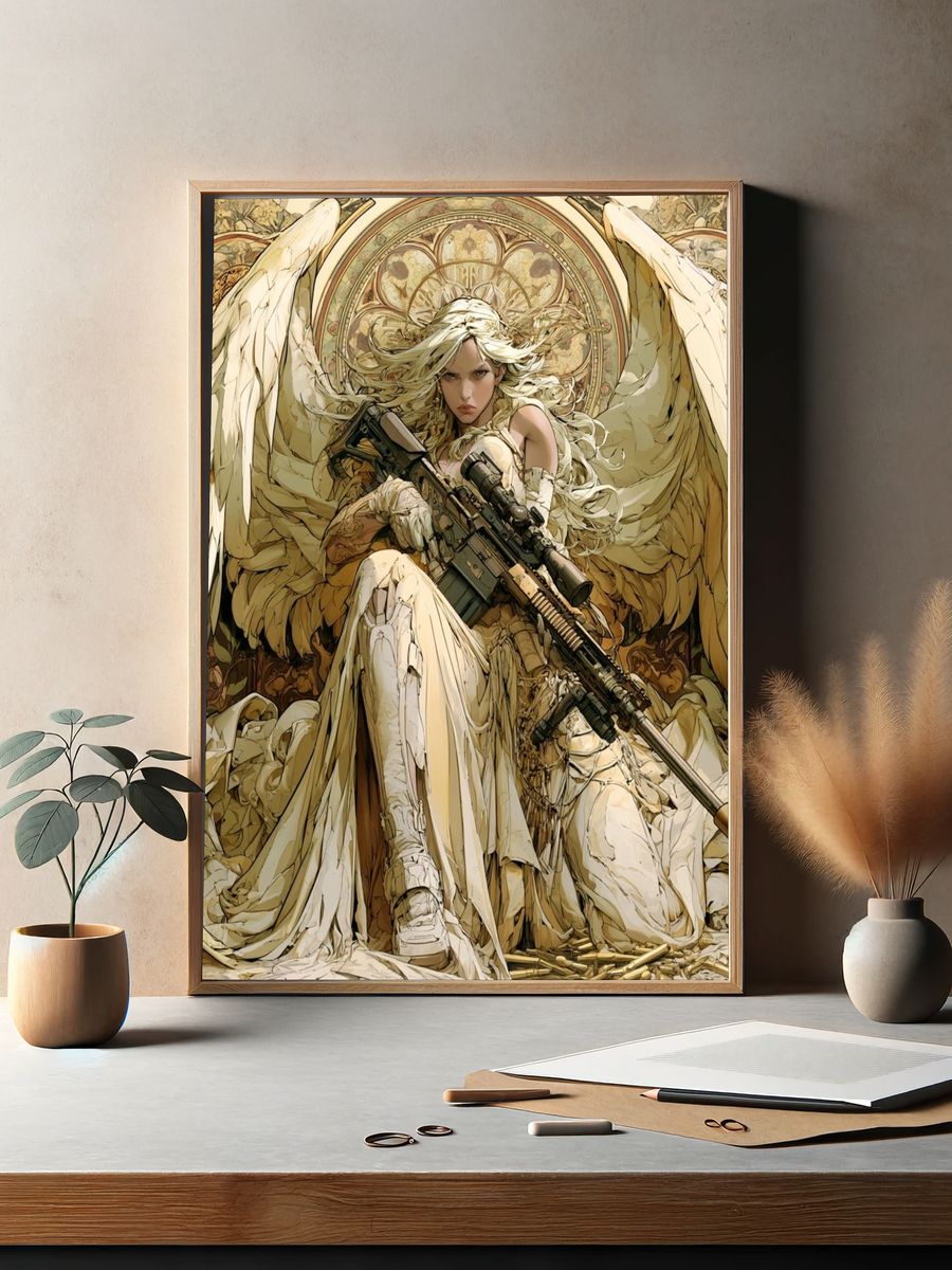 Angel Warrior Digital Art Poster. — room view 2