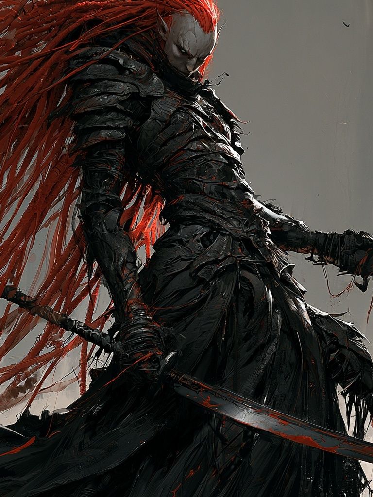 Crimson Warrior — Dark Fantasy Print. poster — illustration art