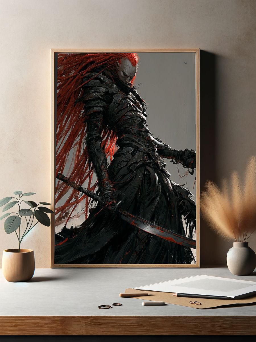 Crimson Warrior — Dark Fantasy Print. — room view 2