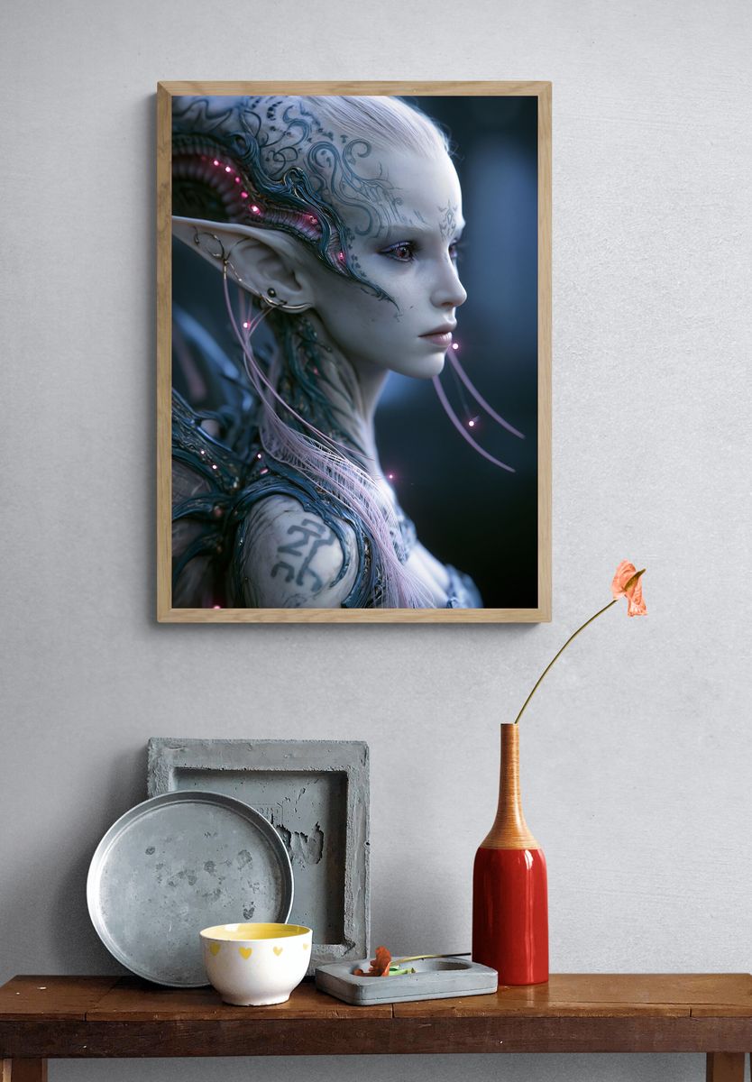 Alien Portrait Digital Art Poster. — room view 3