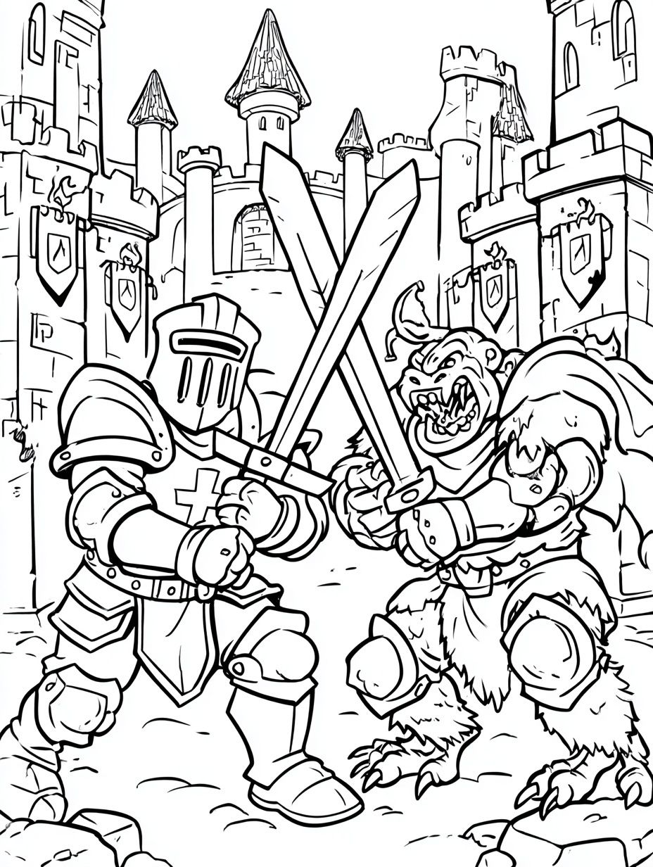 Knight Battle Coloring Poster. poster detail