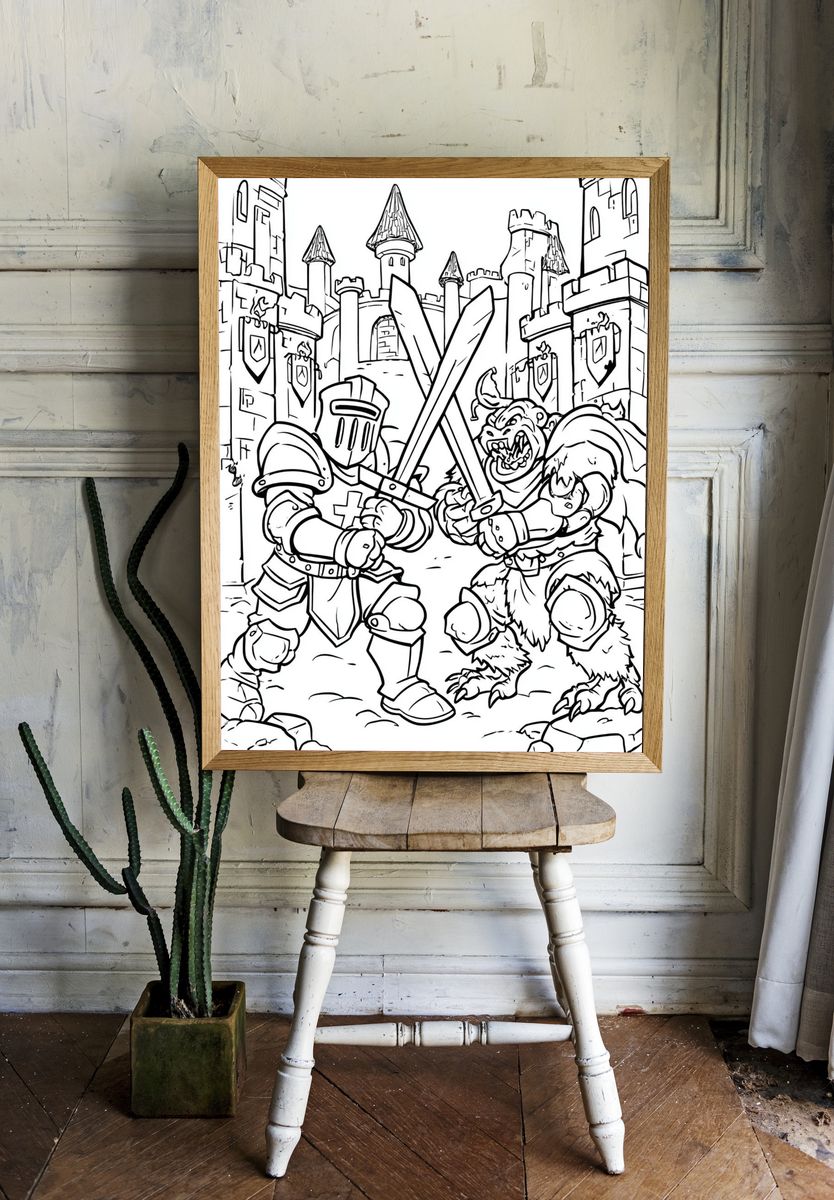 Knight Battle Coloring Poster room preview