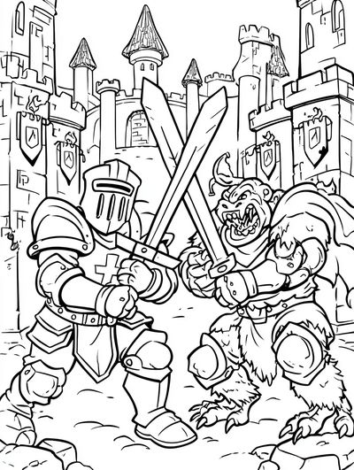 Knight Battle Coloring Poster. poster print