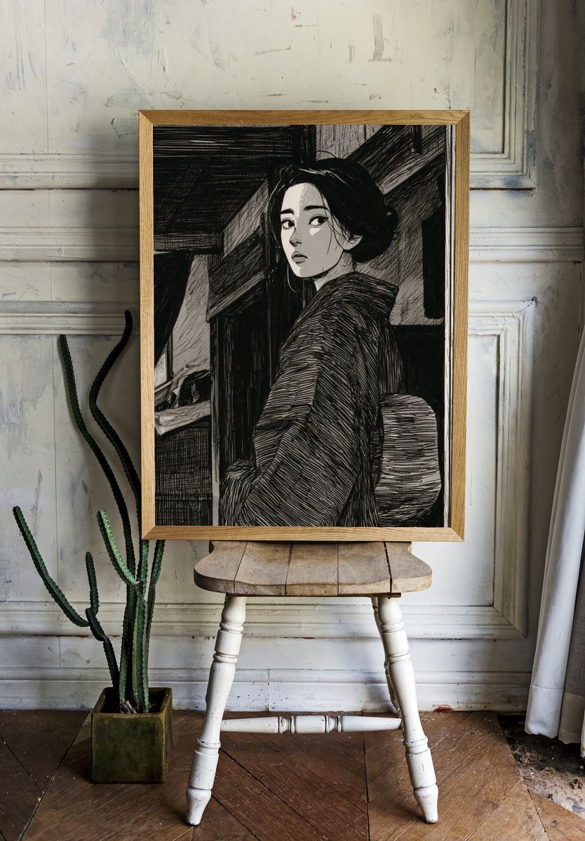 Geisha Portrait Ink Poster. — room view 1