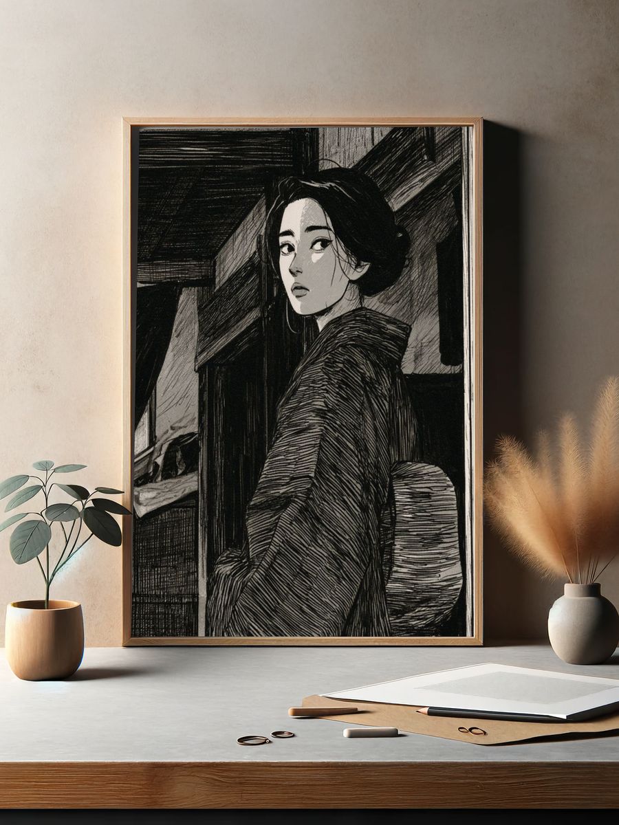 Geisha Portrait Ink Poster. — room view 2