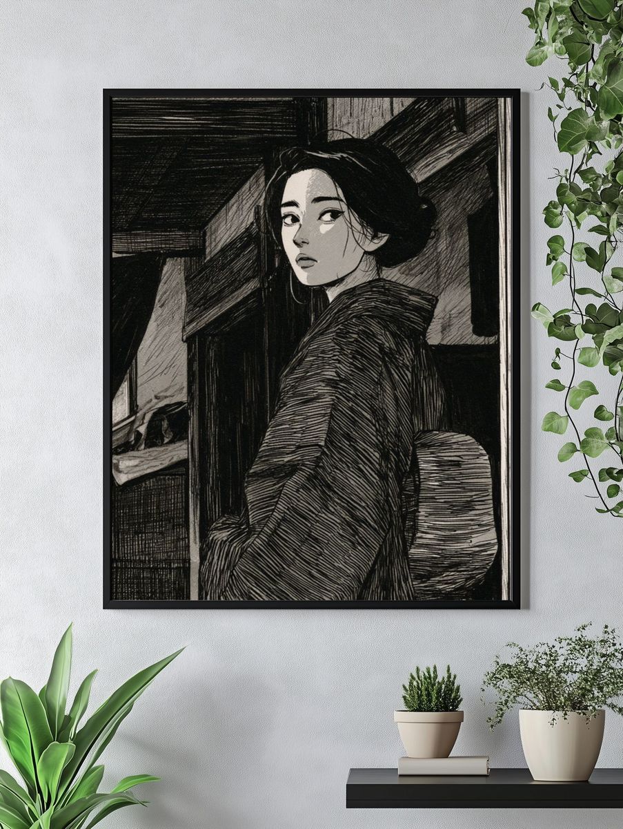 Geisha Portrait Ink Poster. — room view 4