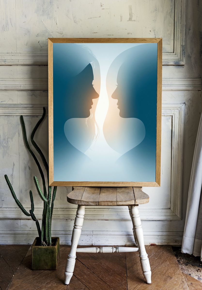 Twin Faces Silhouette Print. room preview