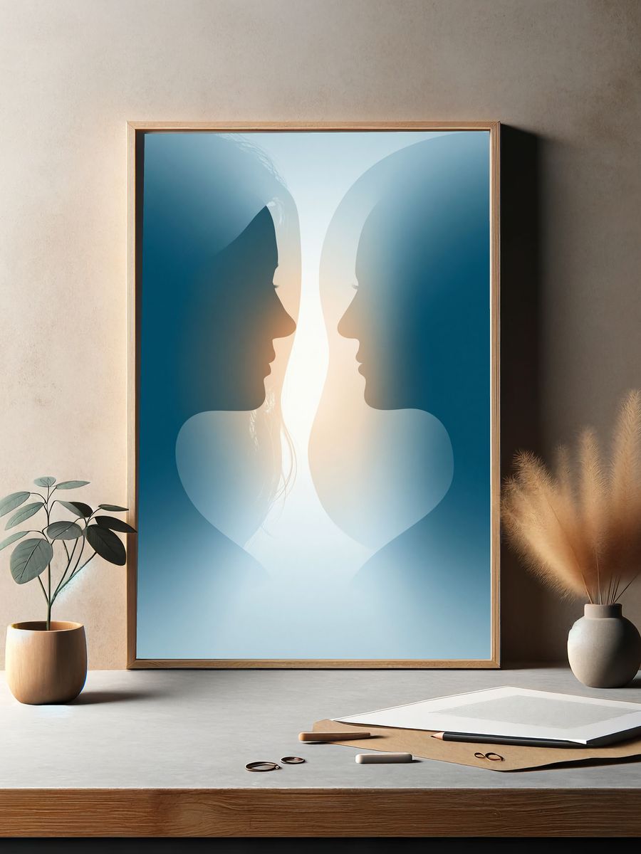 Twin Faces Silhouette Print. — room view 2