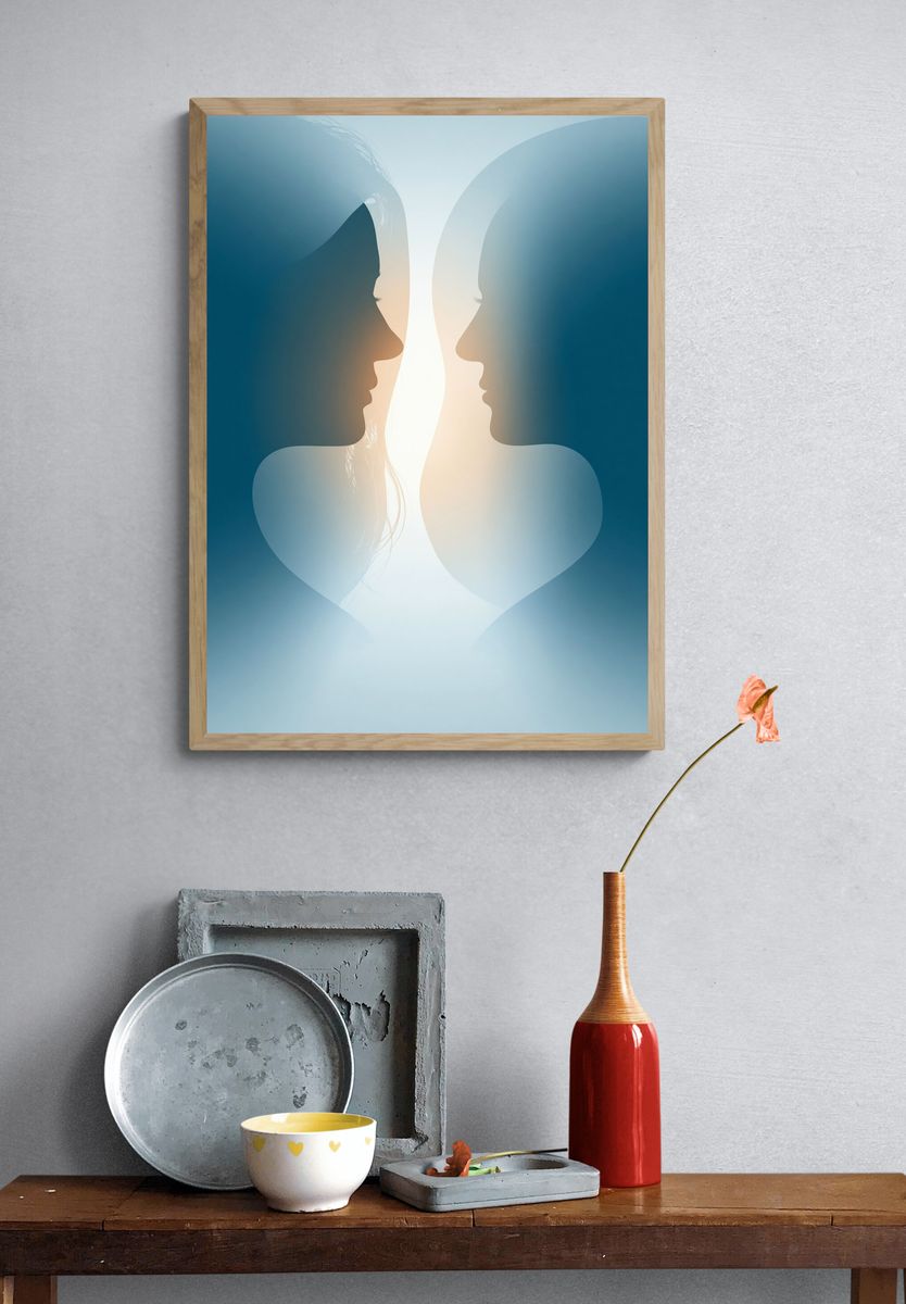 Twin Faces Silhouette Print. — room view 3