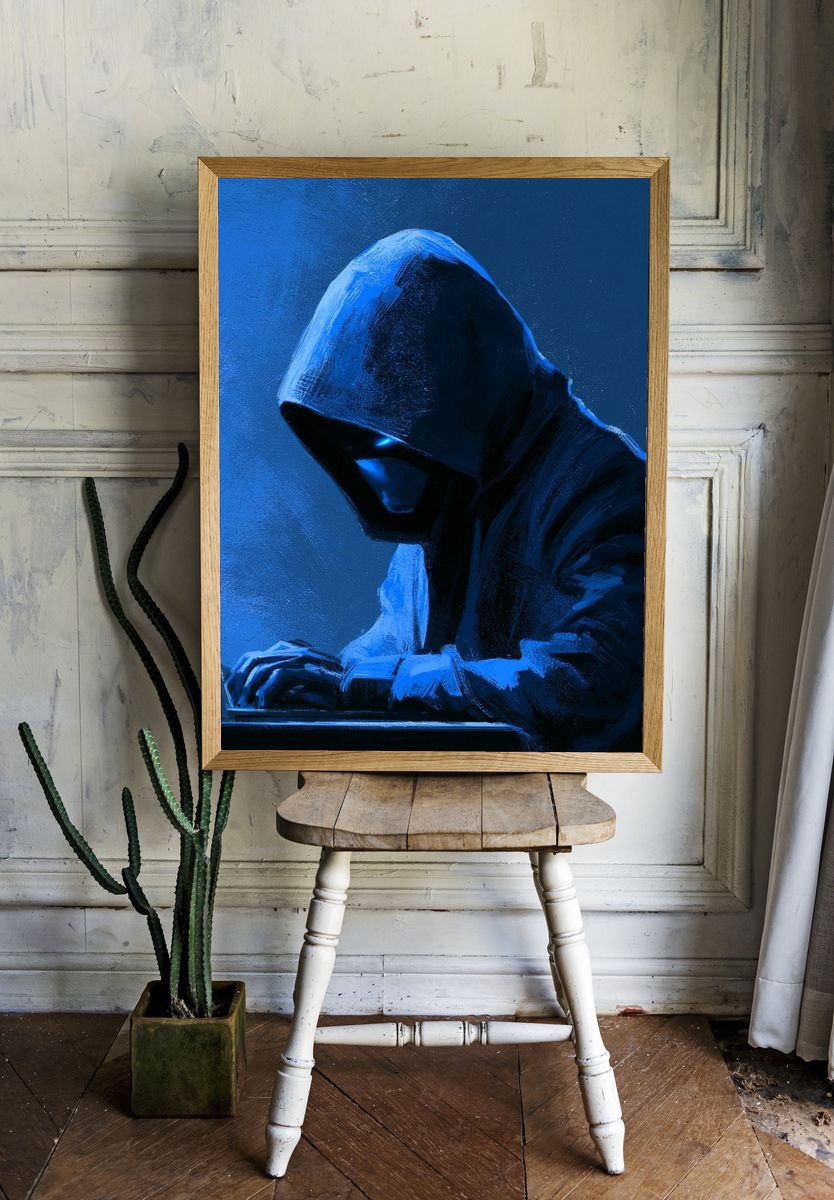 Hooded Hacker Digital Art Poster. room preview