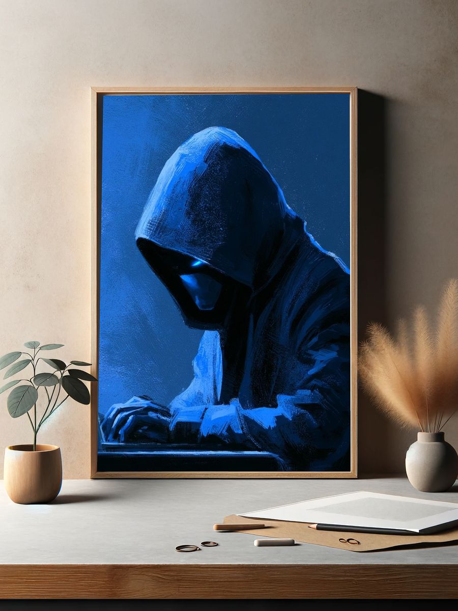Hooded Hacker Digital Art Poster. — room view 2