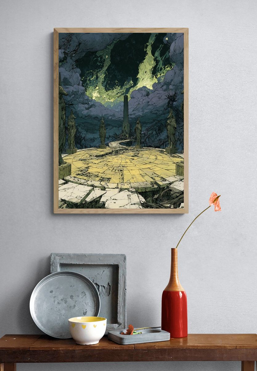 Surreal Temple Ruins Digital Art Poster. — room view 3