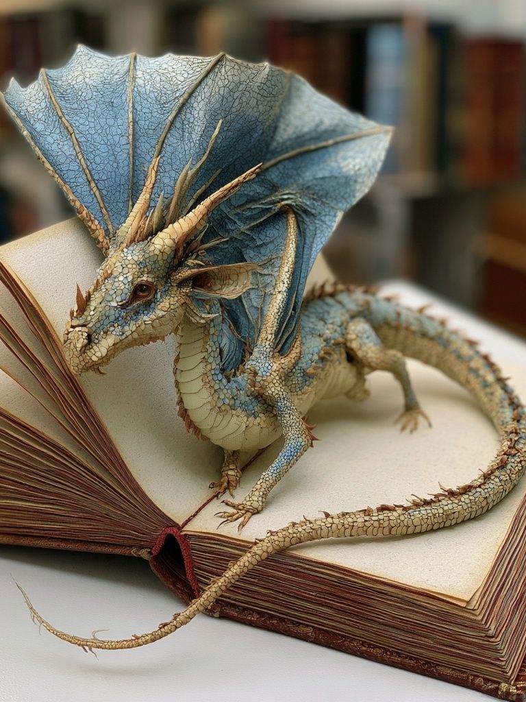 Dragon on Book Fantasy Illustration Poster. poster — illustration art