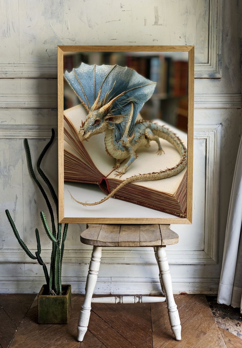 Dragon on Book Fantasy Illustration Poster. room preview