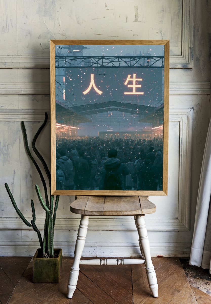Neon City Crowd — Sci-Fi Print. room preview