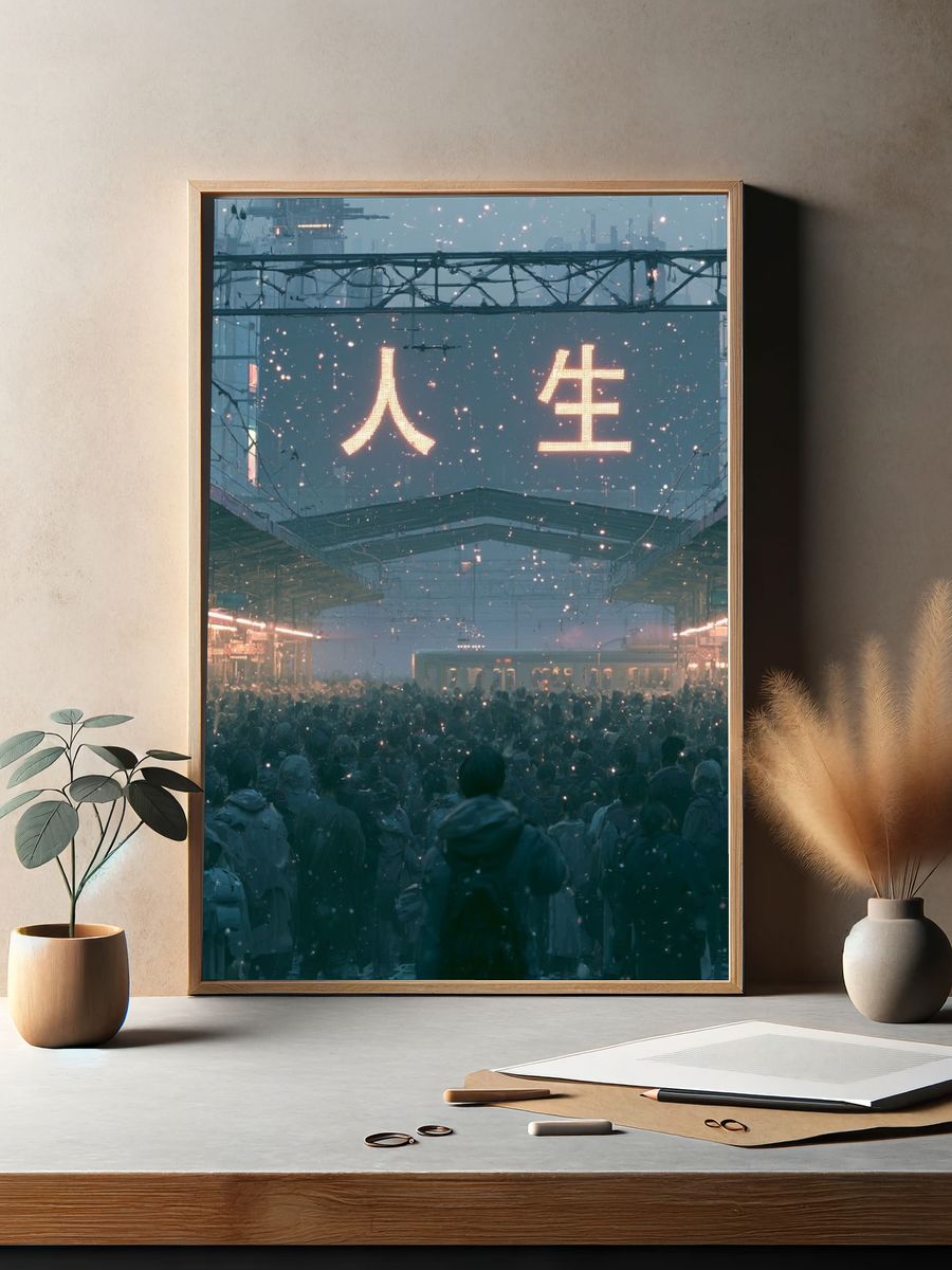 Neon City Crowd — Sci-Fi Print. — room view 2
