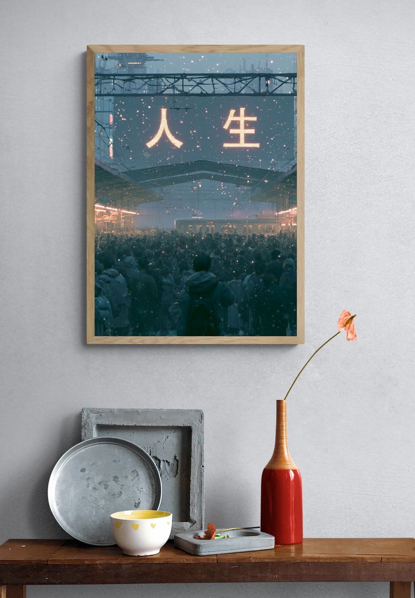 Neon City Crowd — Sci-Fi Print. — room view 3