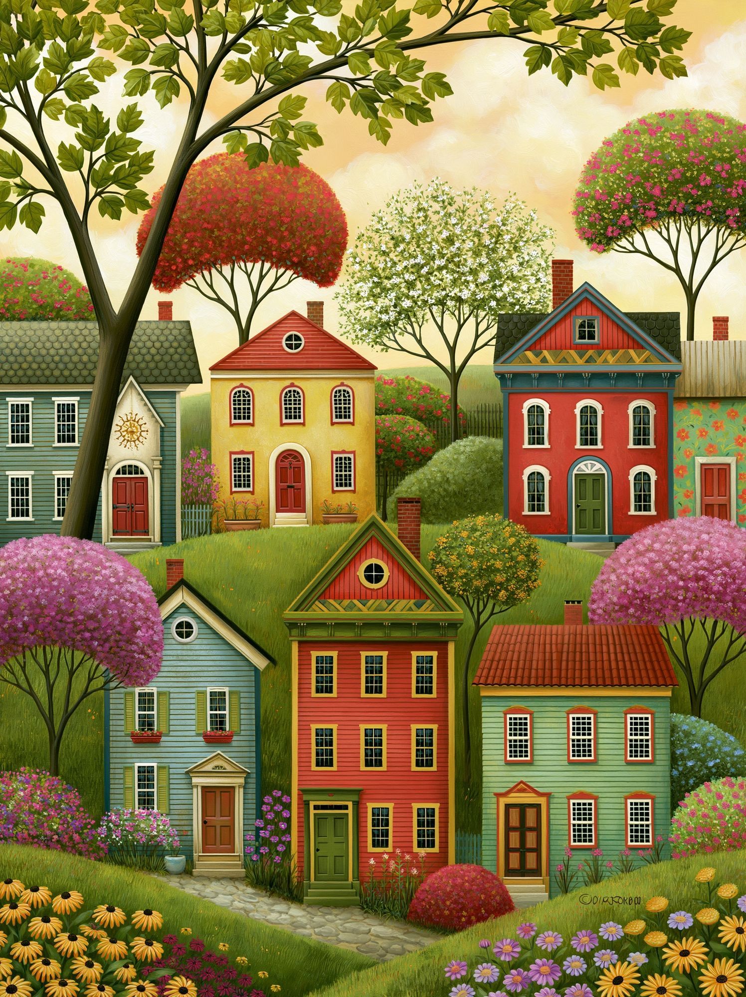 Whimsical Village Houses Illustration Poster. poster detail
