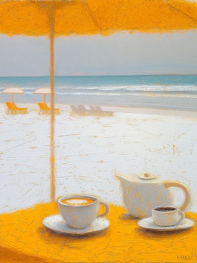 Seaside Coffee Still Life Print. poster