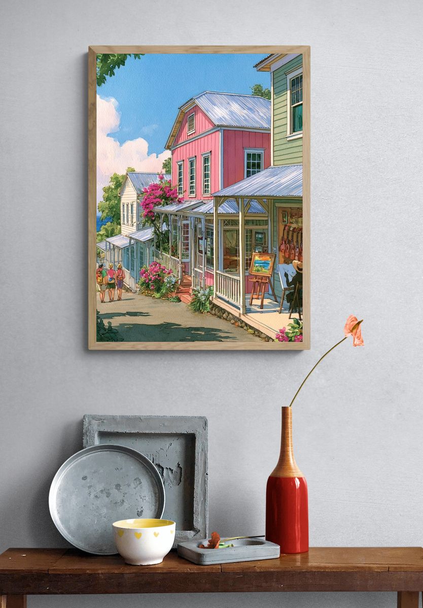 Coastal Village Watercolor Print. — room view 3