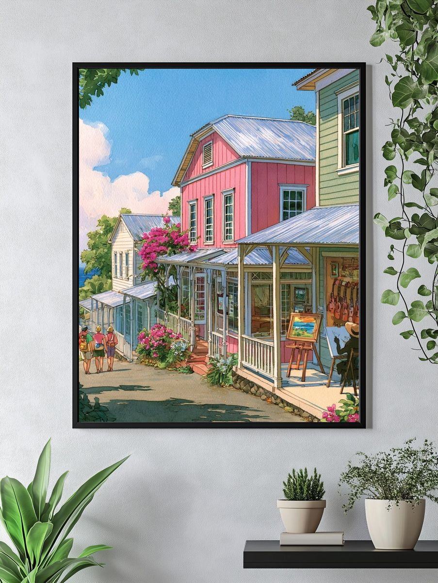 Coastal Village Watercolor Print. — room view 4