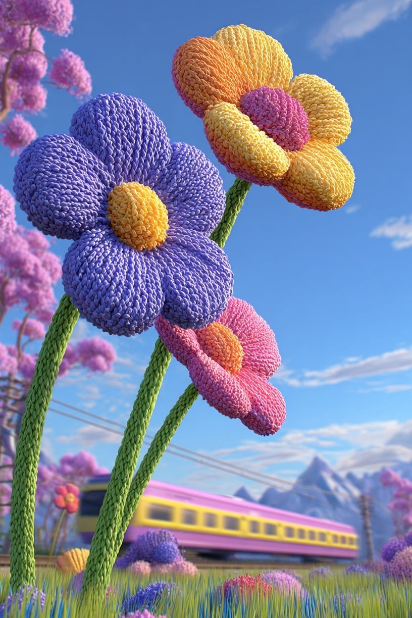 Knitted Flowers Fantasy Landscape Poster. poster detail