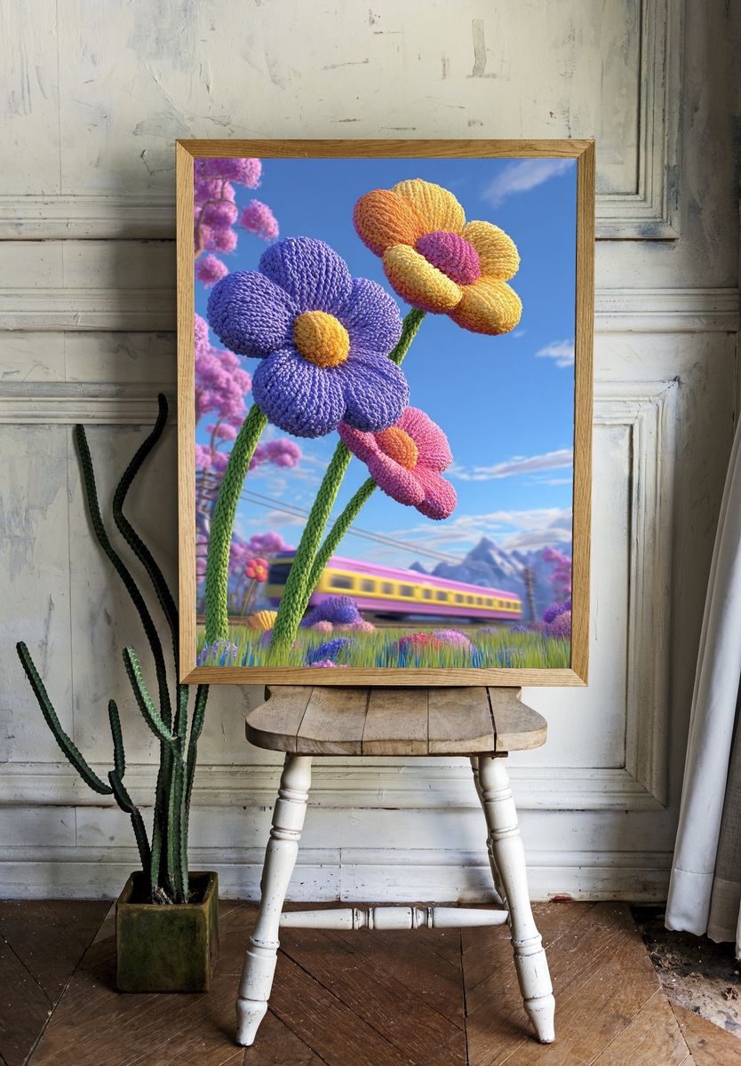 Knitted Flowers Fantasy Landscape Poster. — room view 1