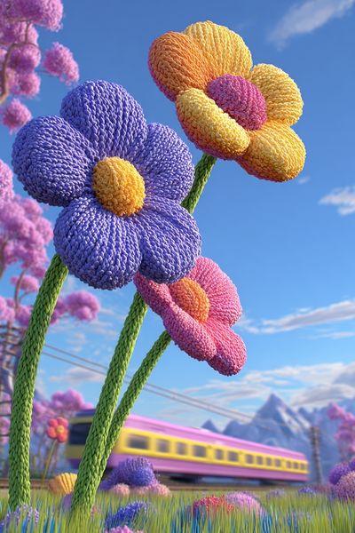 Knitted Flowers Fantasy Landscape Poster. poster print