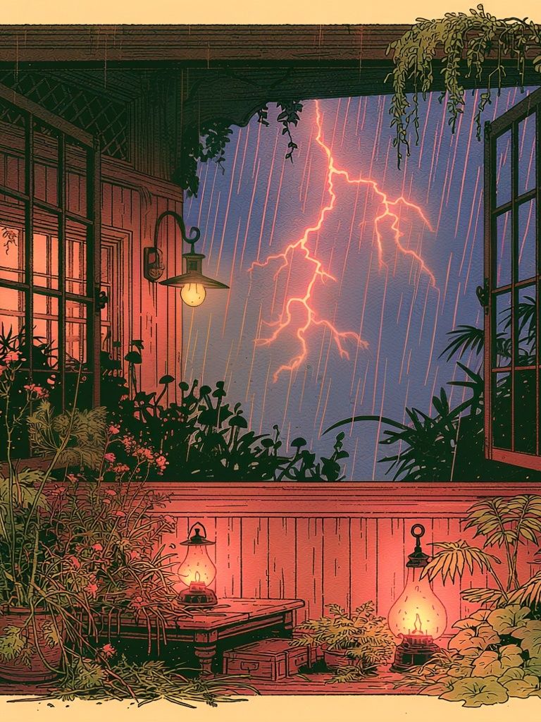 Stormy Window Garden Illustration Poster. poster — illustration art