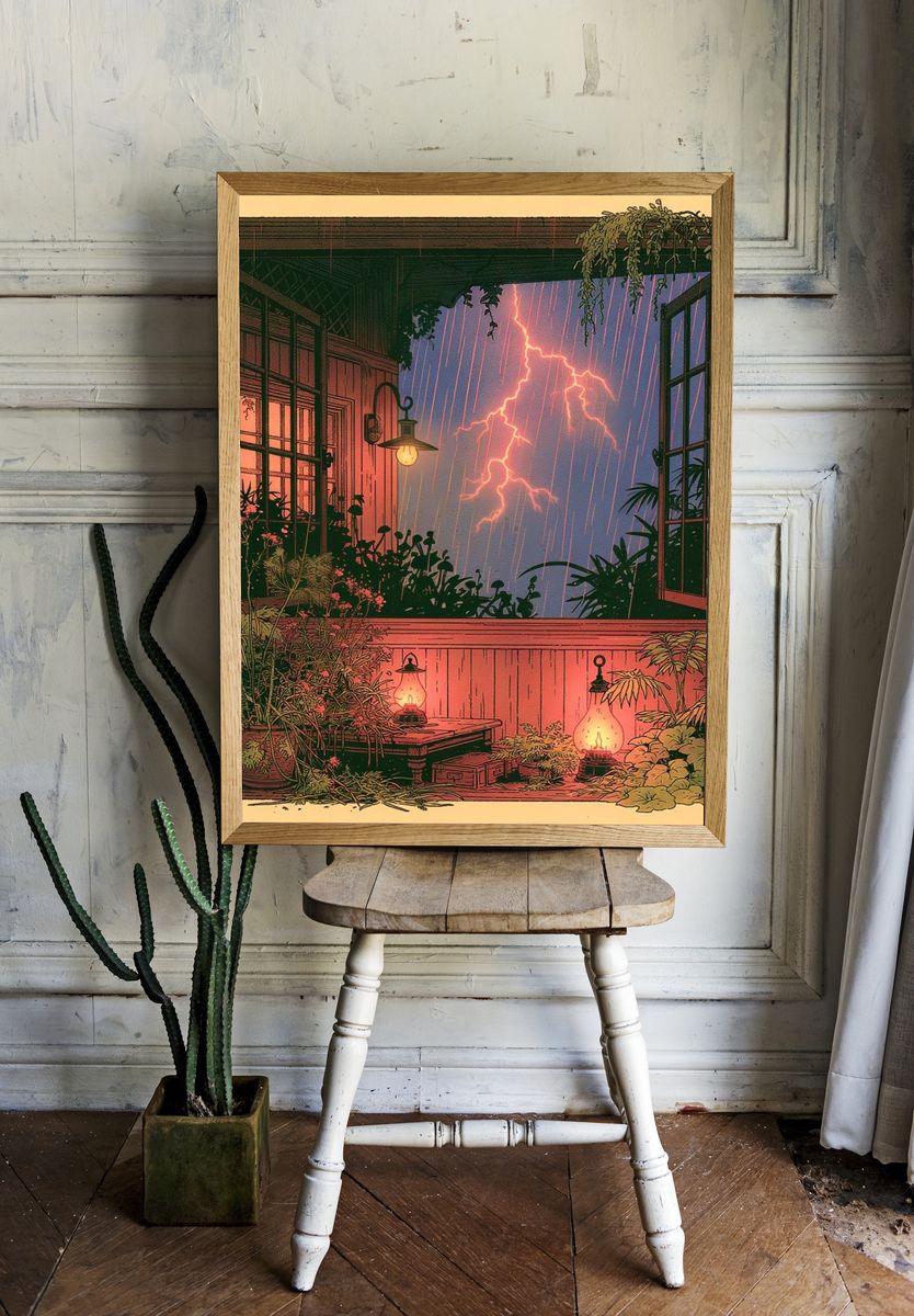 Stormy Window Garden Illustration Poster. room preview