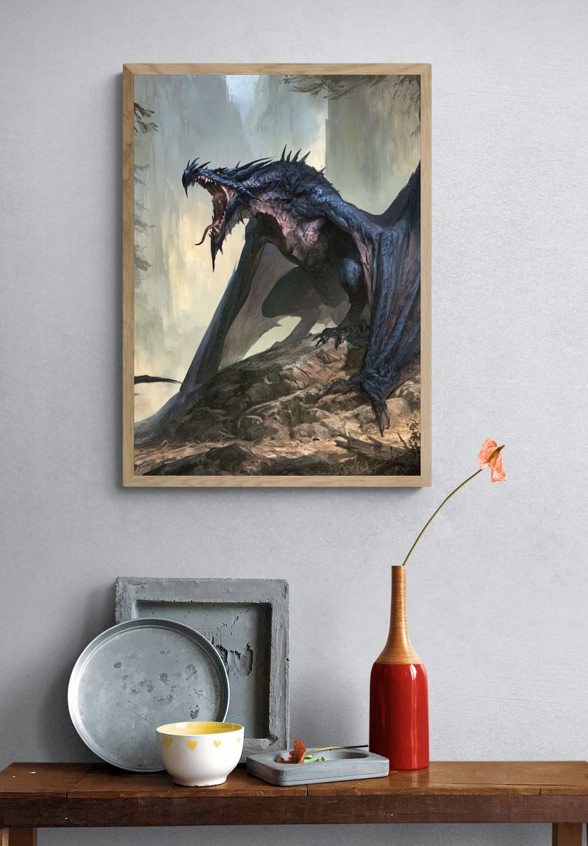 Dark Dragon Forest Illustration Poster. — room view 3