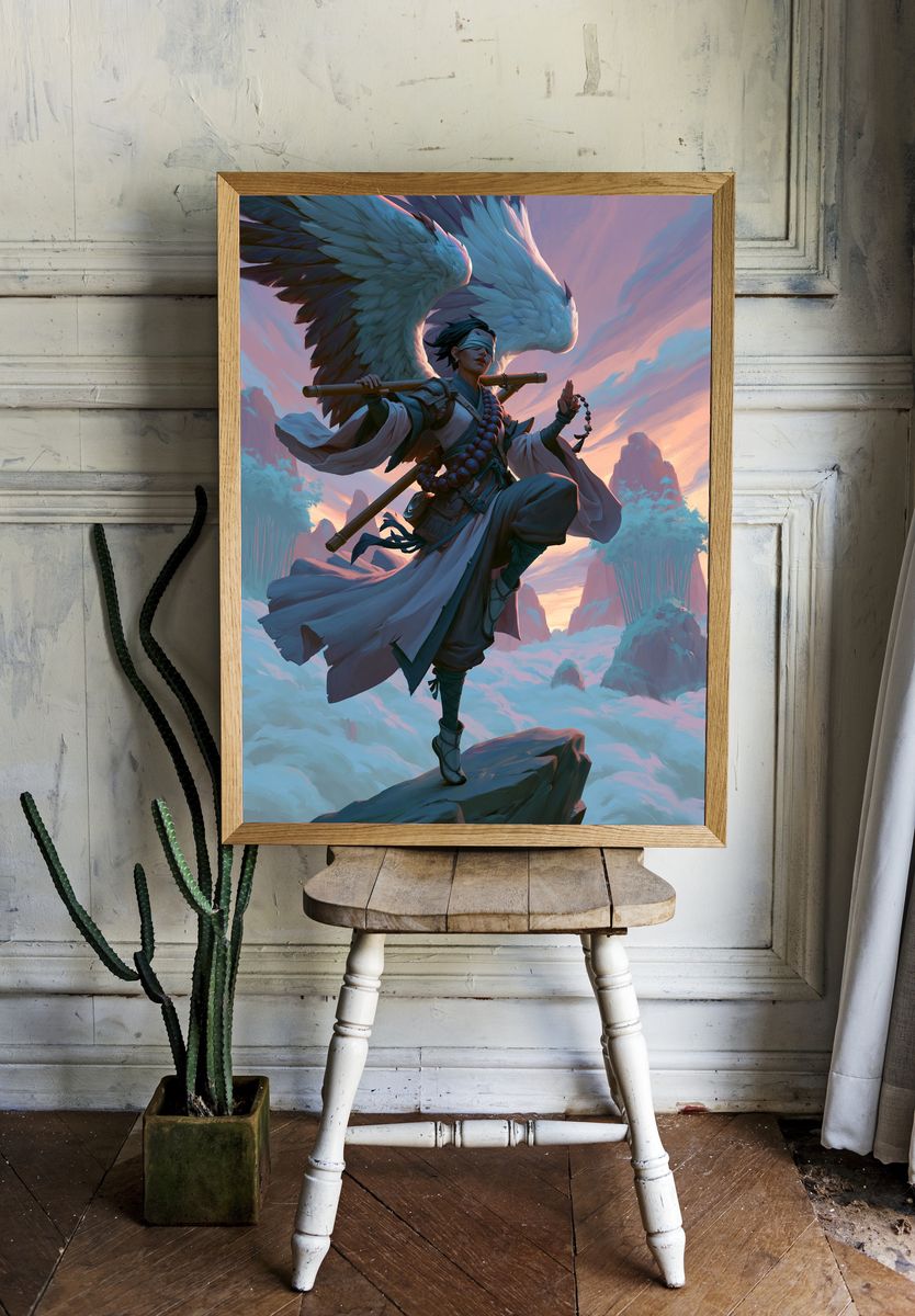 Winged Monk Fantasy Illustration Poster. room preview