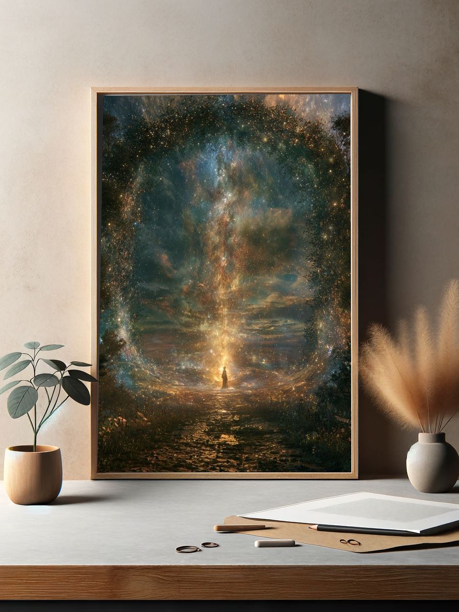 Winged Monk Fantasy Illustration Poster. — room view 2