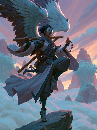 Winged Monk Fantasy Illustration Poster.