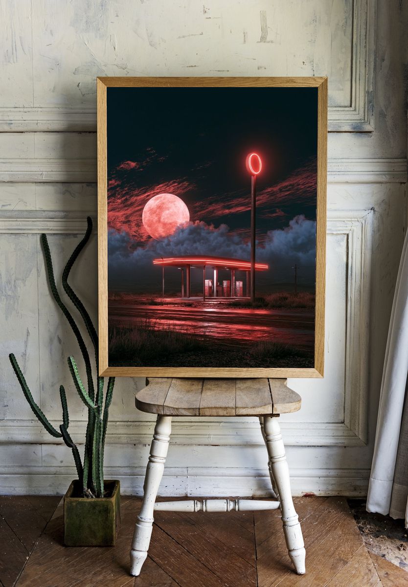 Neon Moon Gas Station Poster. — room view 1