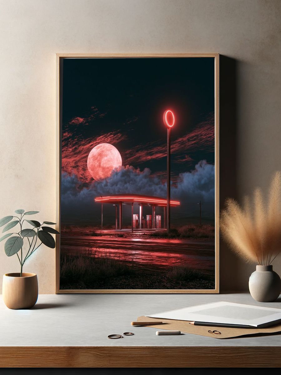 Neon Moon Gas Station Poster. — room view 2