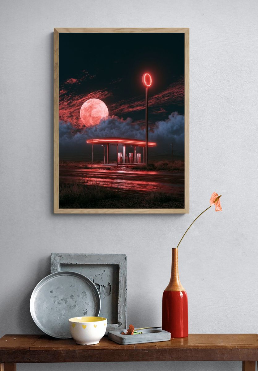 Neon Moon Gas Station Poster. — room view 3