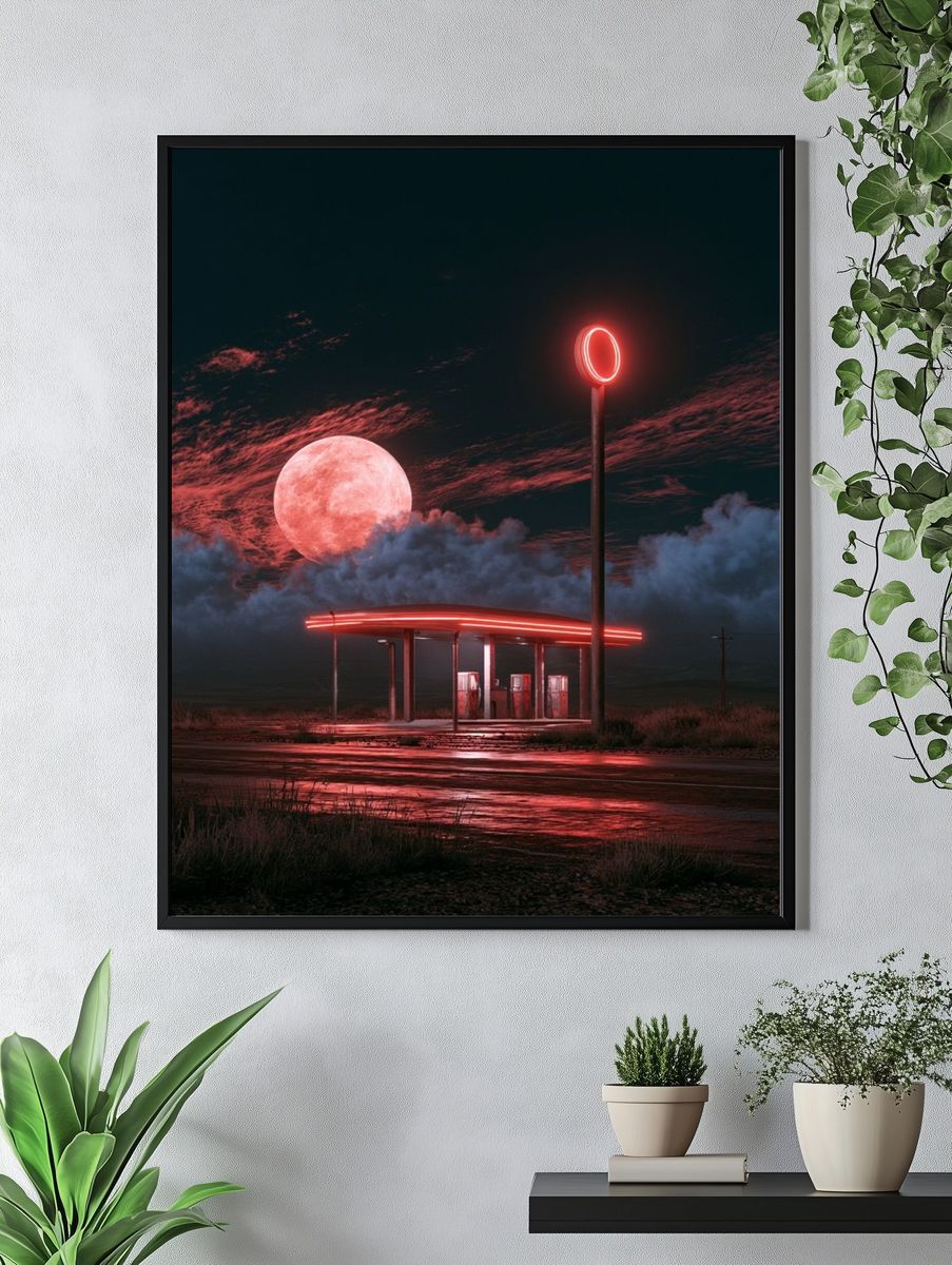 Neon Moon Gas Station Poster. — room view 4