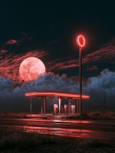 Neon Moon Gas Station Poster. poster