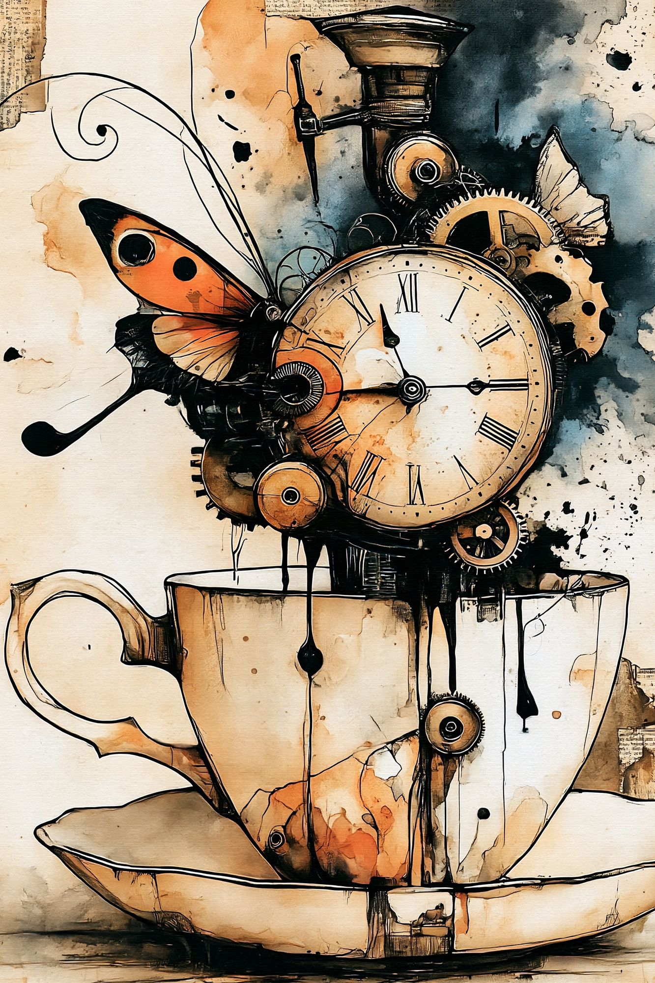 Steampunk Butterfly Teacup Poster. poster detail
