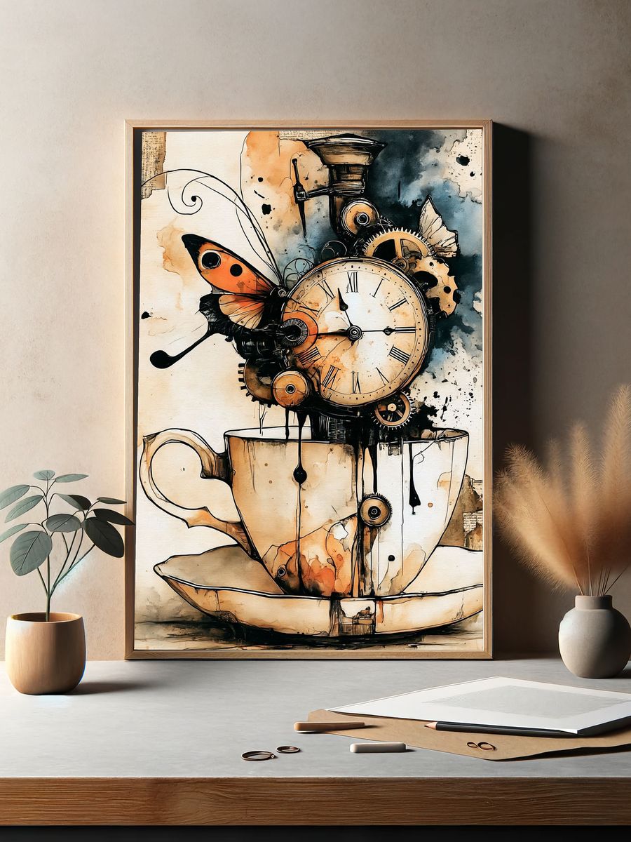 Steampunk Butterfly Teacup Poster. — room view 2