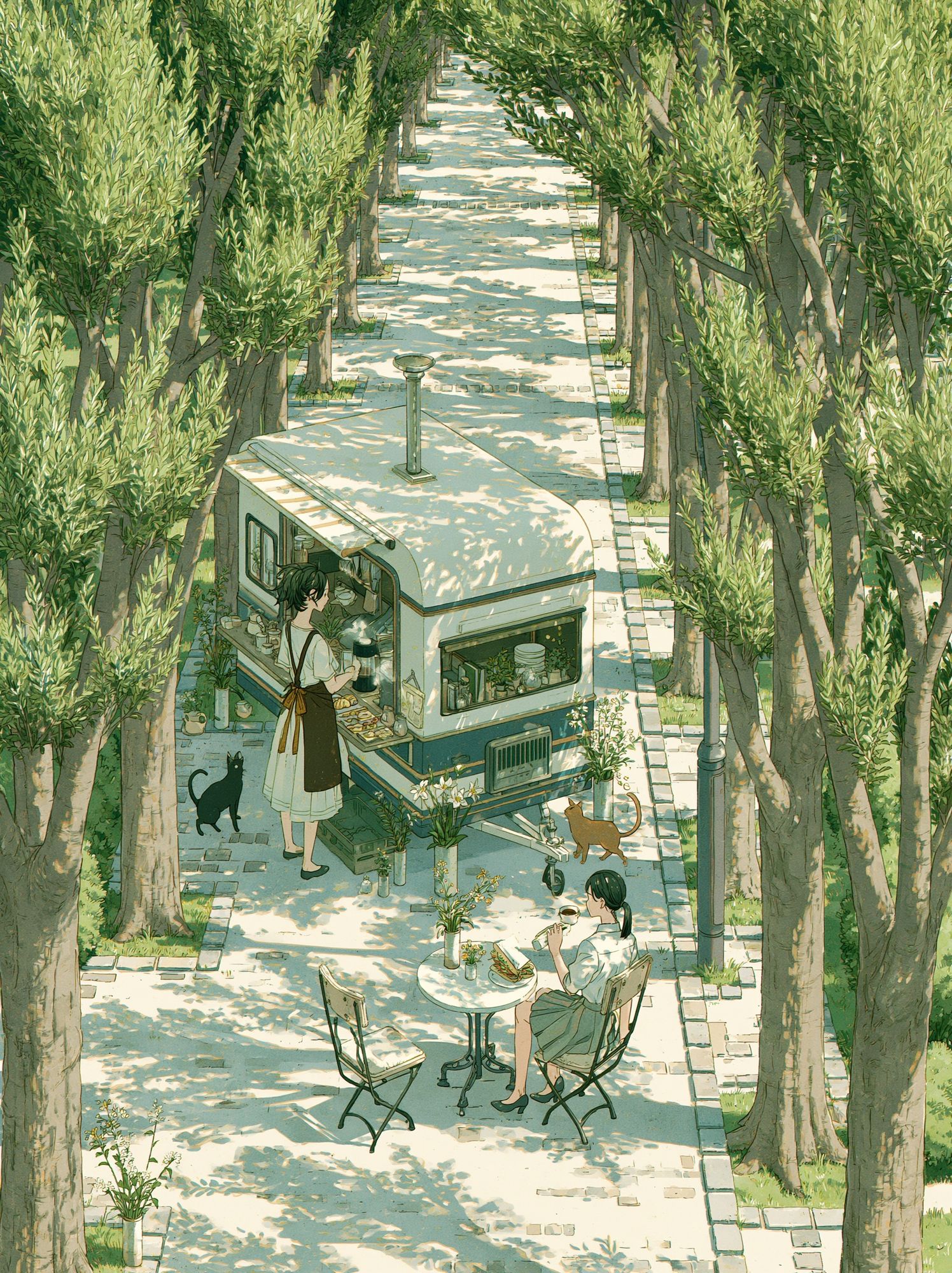 Olive Grove Café Illustration Poster. poster detail