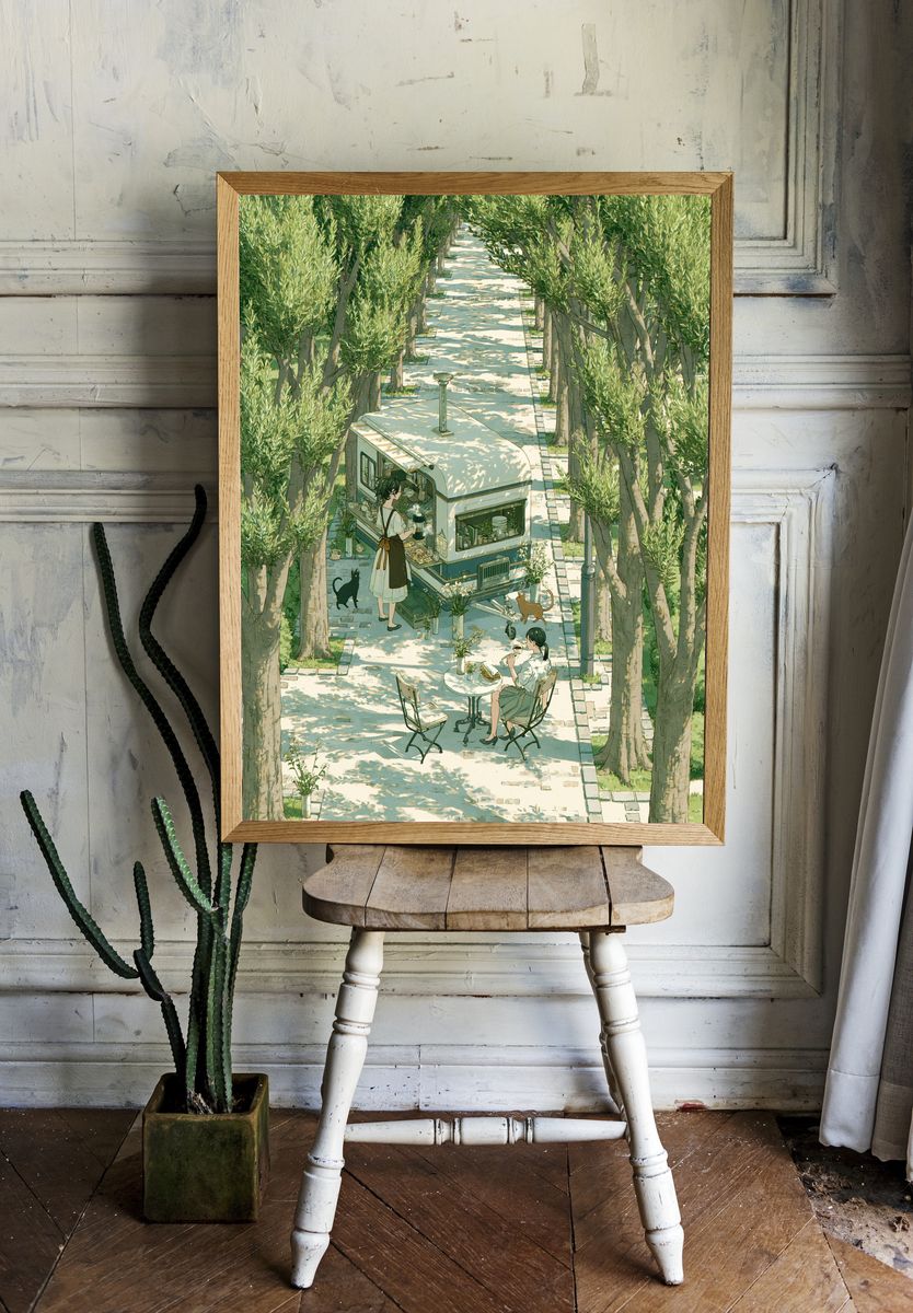 Olive Grove Café Illustration Poster. — room view 1