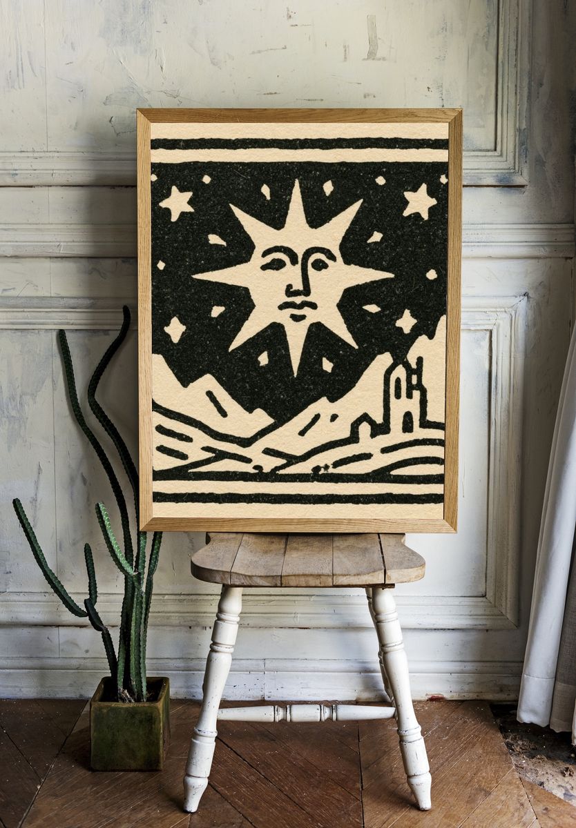 Sun and Landscape Illustration Poster. room preview