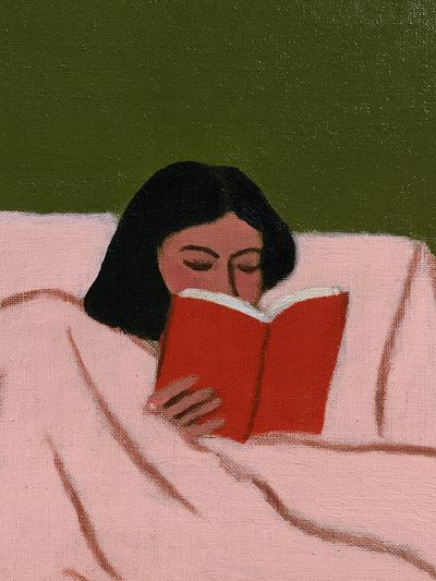 Woman Reading in Bed Illustration Poster. poster