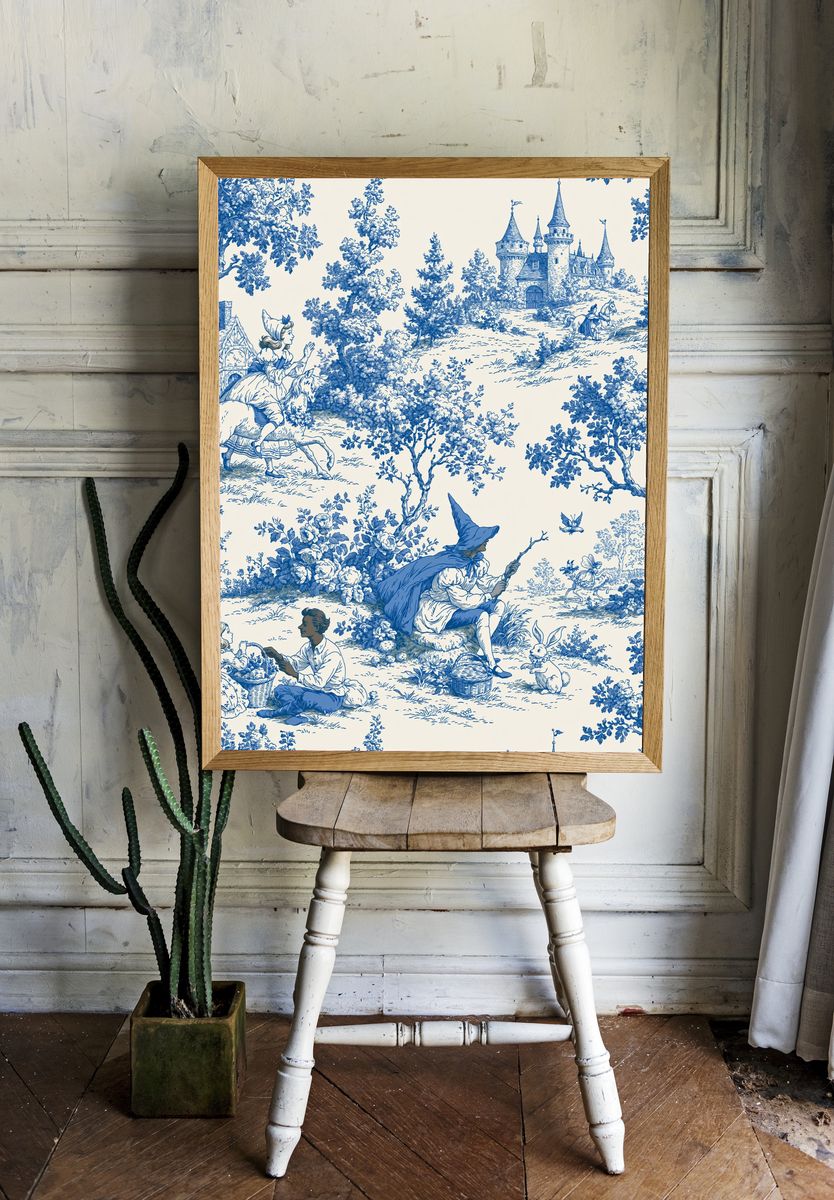 Blue Toile Fantasy Landscape Poster. — room view 1