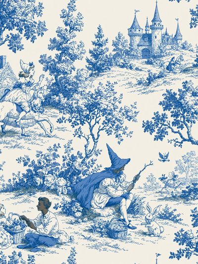 Blue Toile Fantasy Landscape Poster.