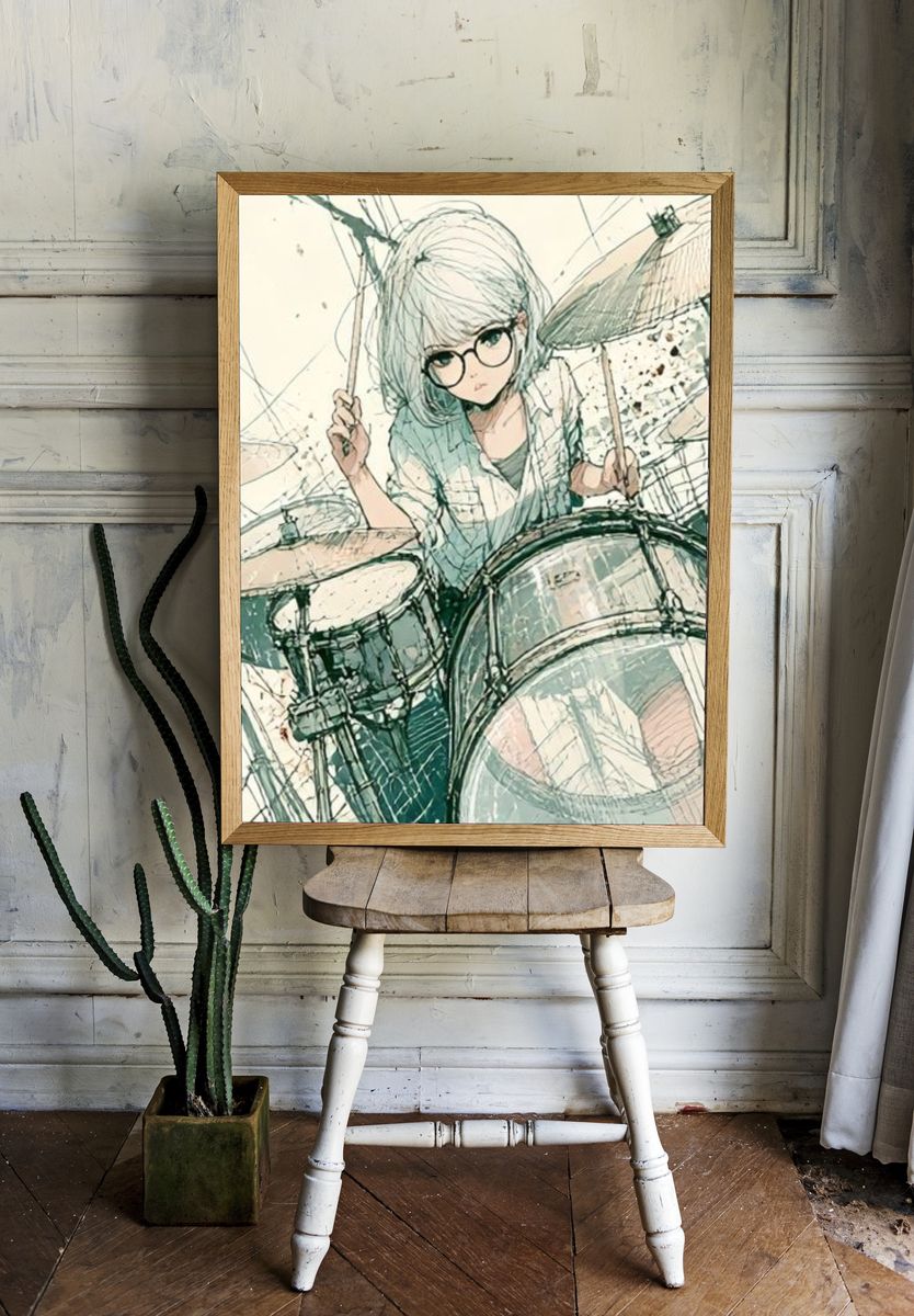 Drummer Girl Digital Art Poster. — room view 1