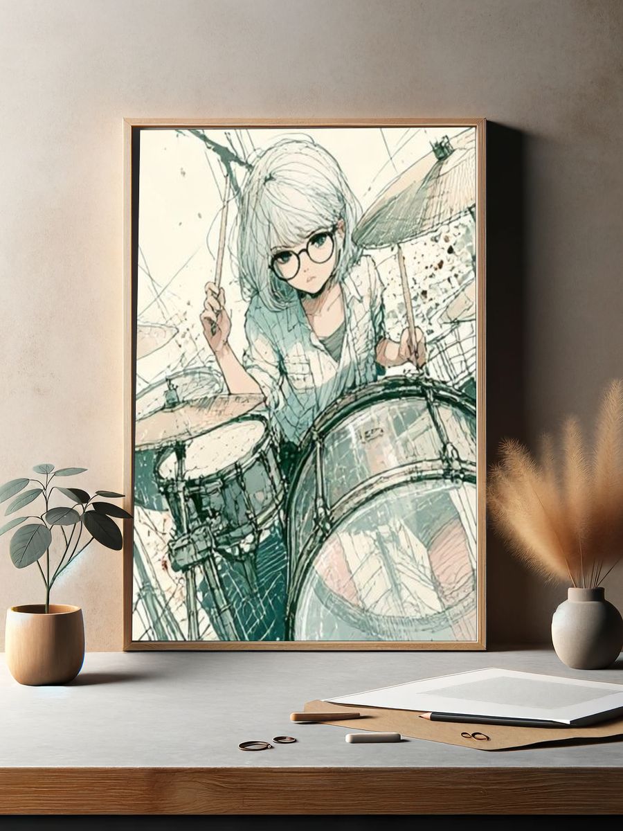 Drummer Girl Digital Art Poster. — room view 2